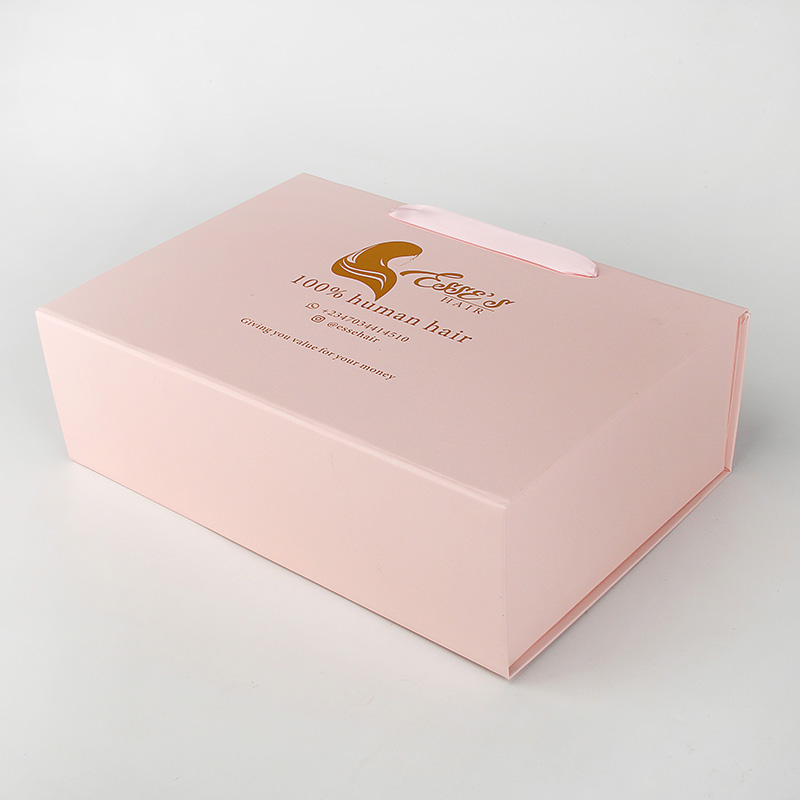 Cajas de embalaje de cabello plegables de color rosa bebé personalizadas Cajas de extensiones Cajas de peluca Caja de embalaje de extensión de cabello de paquete