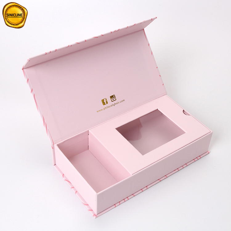 Caja de peluca de color rosa Empaquetado de cabello Cajas de peluca Empaquetado de logotipo personalizado