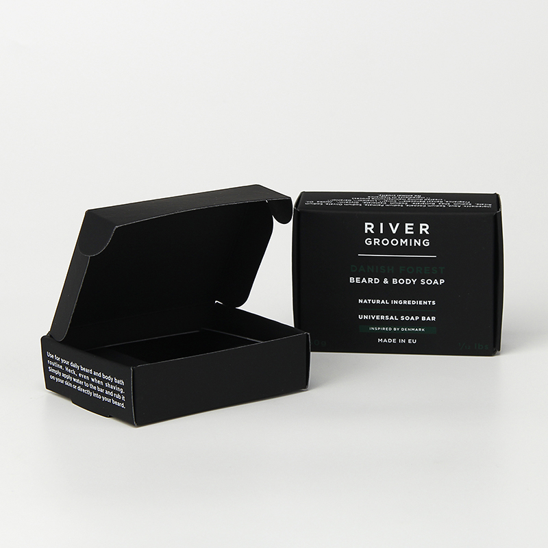 Caja de embalaje de aceite de barba para el cuidado de la piel de los hombres de papel negro personalizado