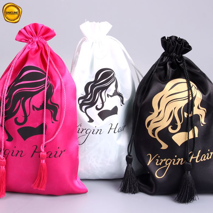 Bolsa de satén blanco con logotipo personalizado para pelucas Bolsas para pelucas personalizadas