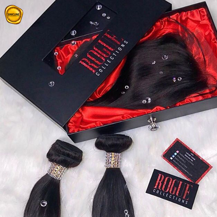 Cajas de empaquetado de pelo de impresión de logotipo de color personalizado negro Caja de pelo de lujo