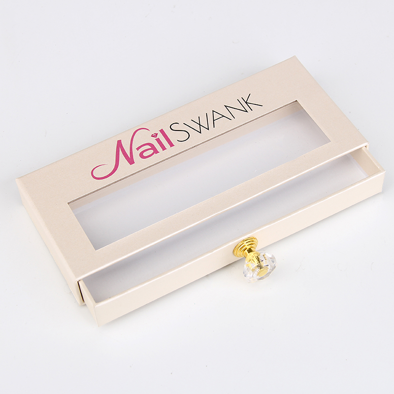 Prensa de cosméticos de lujo con logotipo personalizado en la caja de embalaje de uñas con ventana de PVC