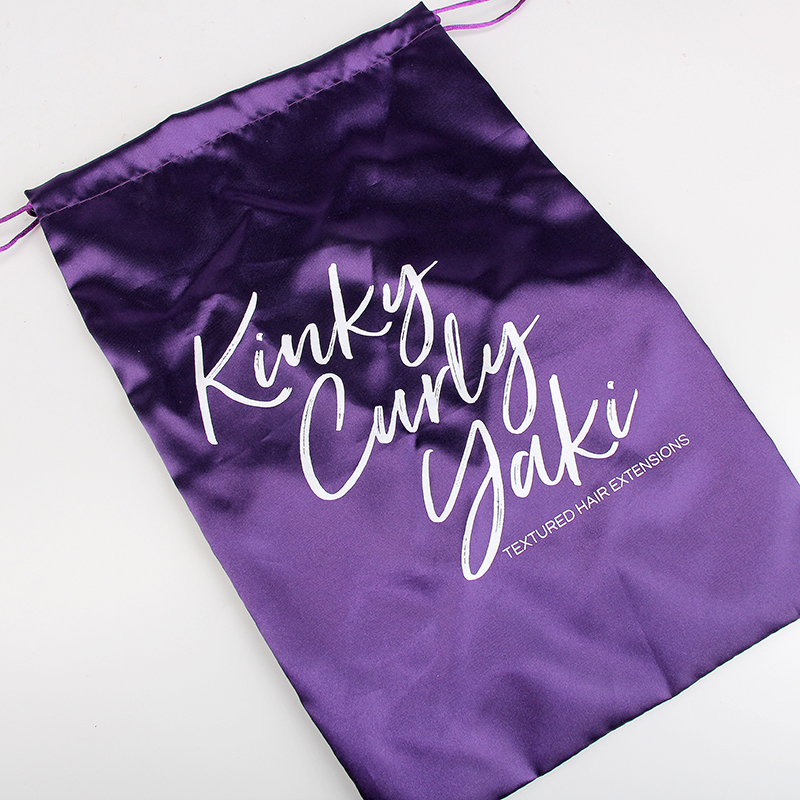 Bolsas de peluca de satén con logotipo personalizado para empaquetar el cabello con bolsa de almacenamiento de peluca con cordón