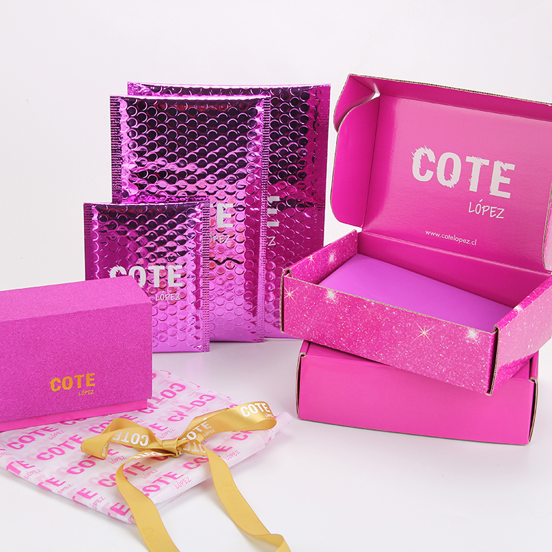 Belleza de impresión personalizada que empaqueta cajas de correo corrugado rosa
